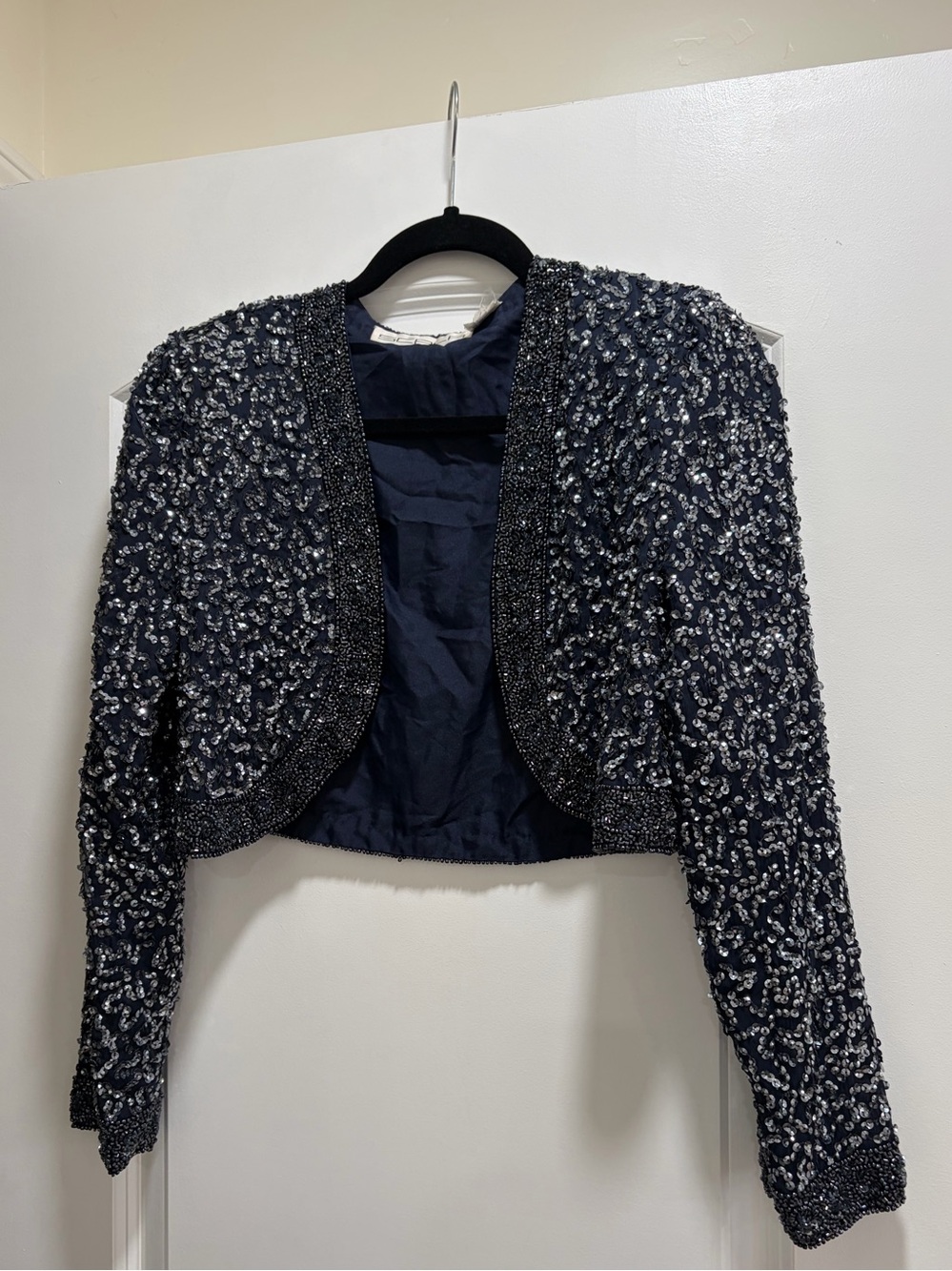 Vintage SCALA 100% Pure Silk Beaded Sequin Bolero Jacket Cropped Shrug Size M